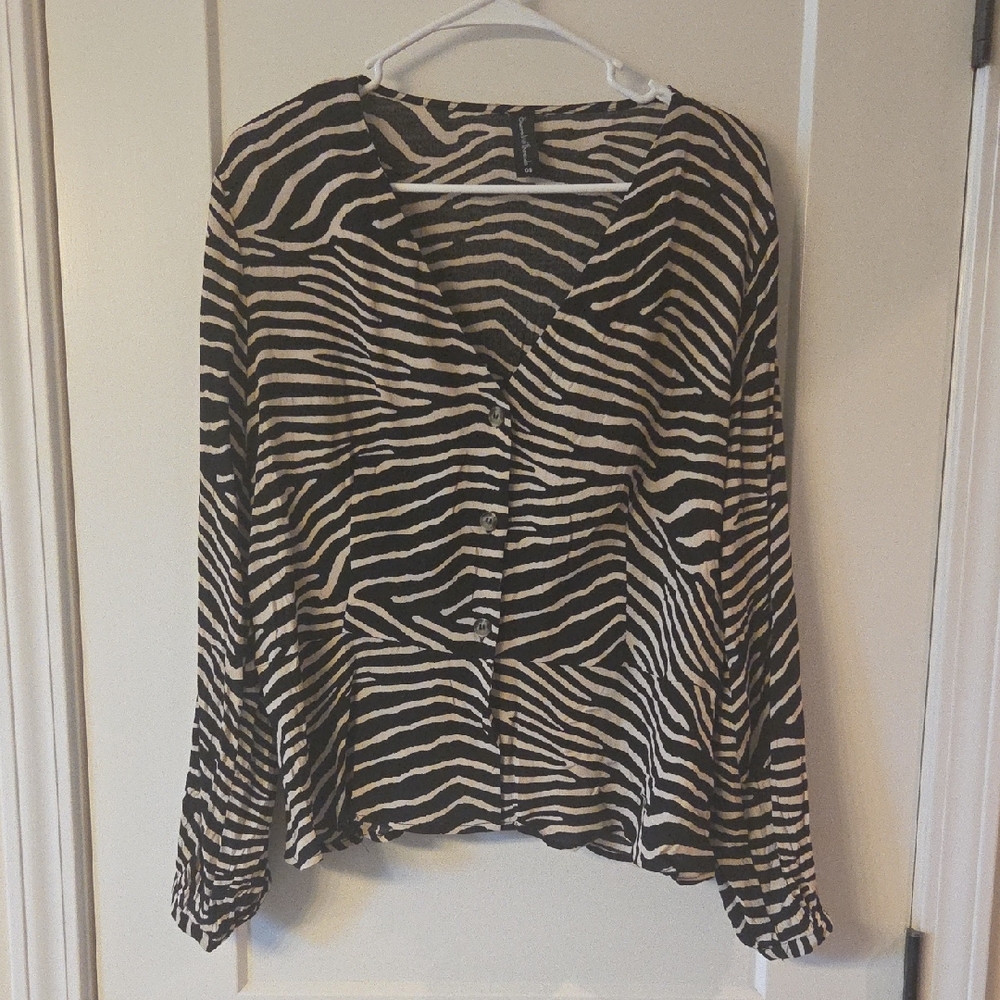 Sacred Threads Black and Cream Zebra-Print Button-Front Shirt